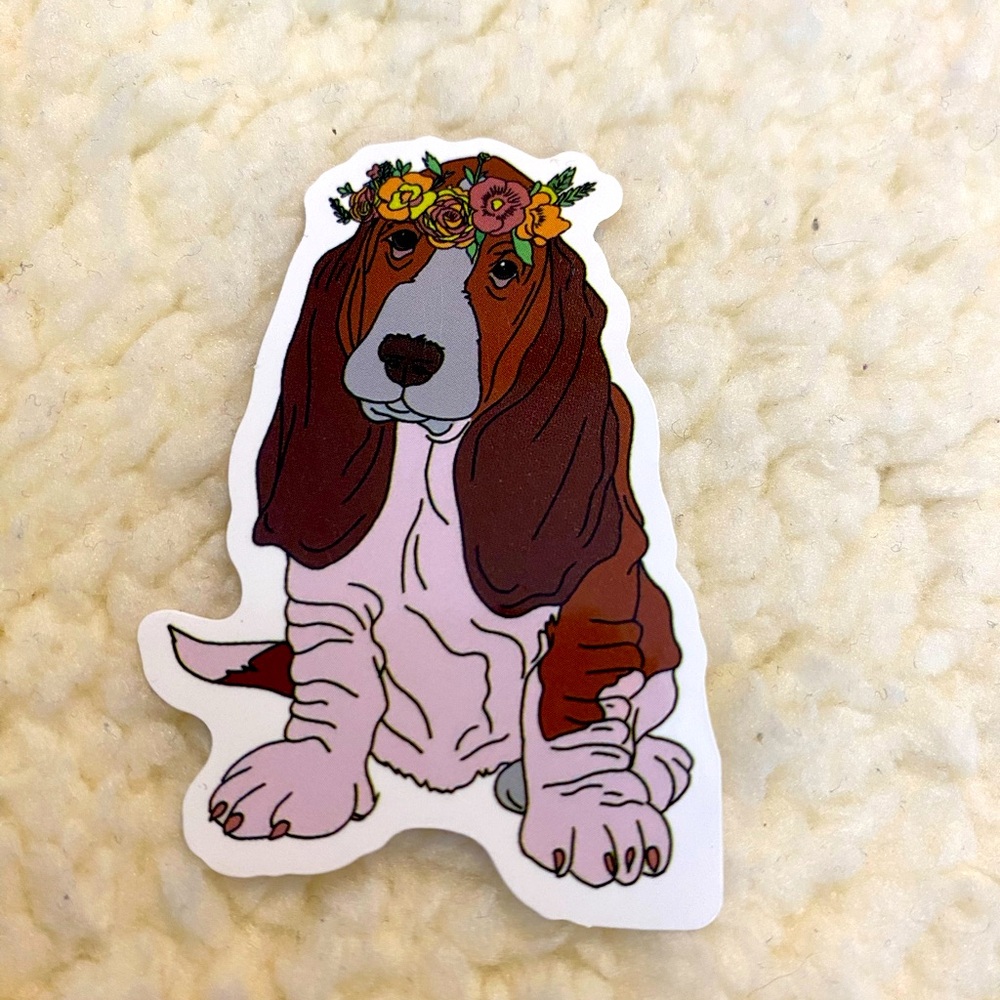 🌈20/$5🌈 Floral Crown Basset Hound Sticker